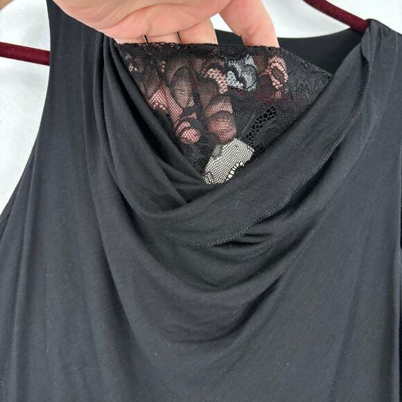 Ann Taylor Drape Neck Sleeveless Top Lace Panel Viscose Blend Black Size L - Picture 3 of 10